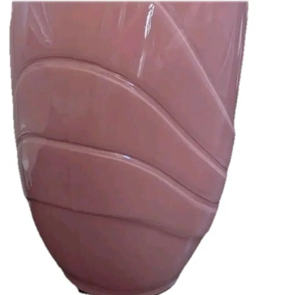 VTG Pink Mauve Art Glass Floor Vase Swirl Ribbed Deco MCM 18”